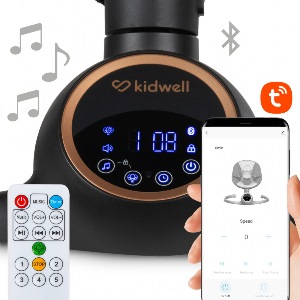 Balansoar leagan electric 2 în 1, Bluetooth,  REVE Negru/Auriu [12]