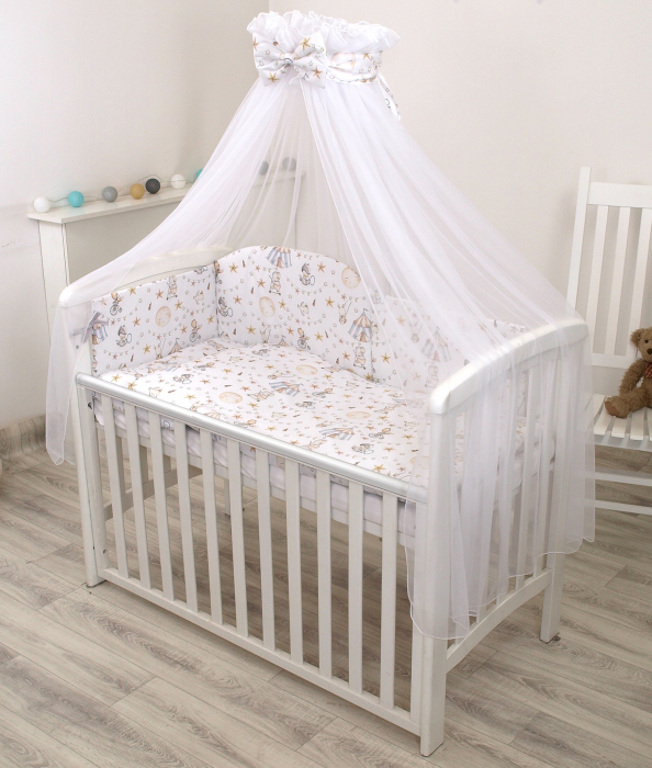 Baldachin din tul, Funda din bumbac, imprimeu lenjerie Circ Blue, Amy 300x160 cm, Suport de prindere inclus, 153h cm [2]
