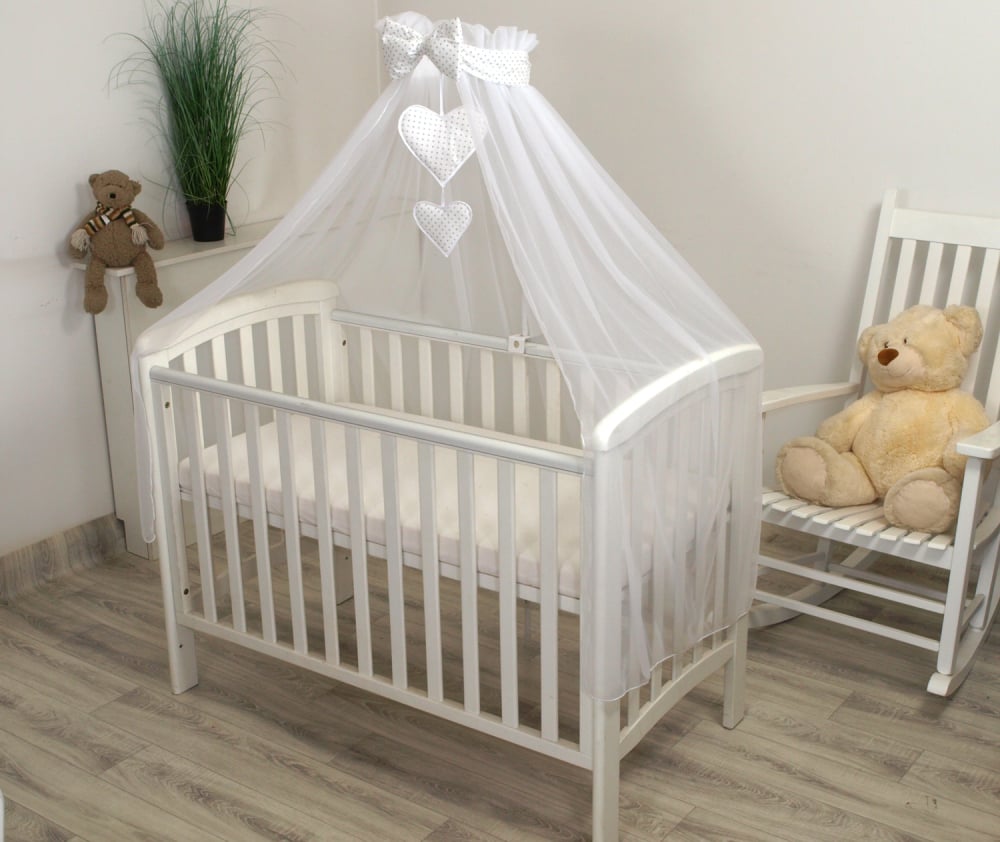 Baldachin din tul cu fundă cu buline + Suport universal din metal pentru pătuț, Amy | Set complet 300x155 cm [2]