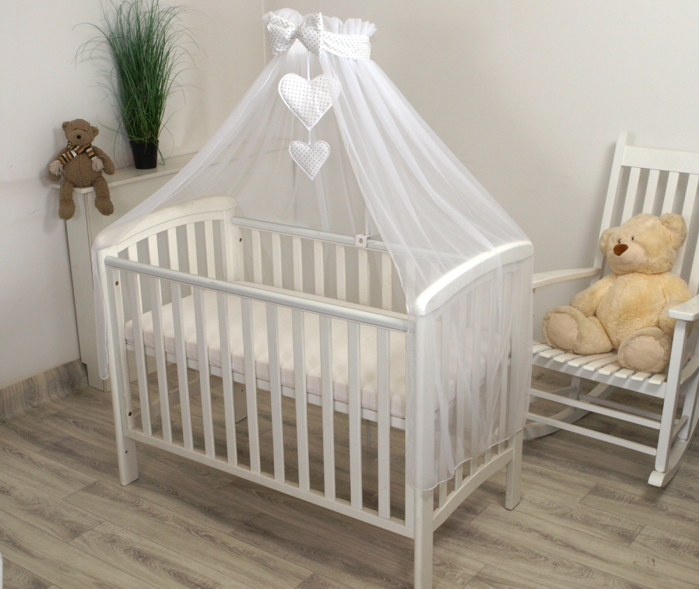 Baldachin din tul pentru pătuț, 300x160 cm, cu fundă cu buline – Amy | Protecție, confort și decor elegant [2]