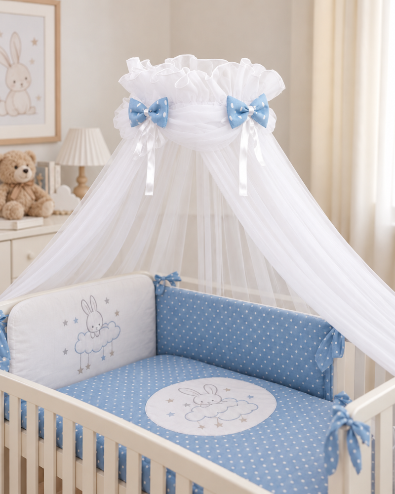 Baldachin din tul pentru pătuț, 600x160 cm, Sky Bunny Blue – Amy | Protecție, confort și decor elegant [2]