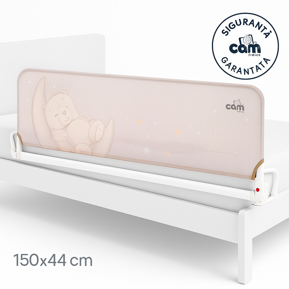 Barieră de protecție rabatabilă pentru pat copii CAM Baby Bear, 150×44 cm, ursulet pe luna – siguranță în trecerea la patul de tineret [1]
