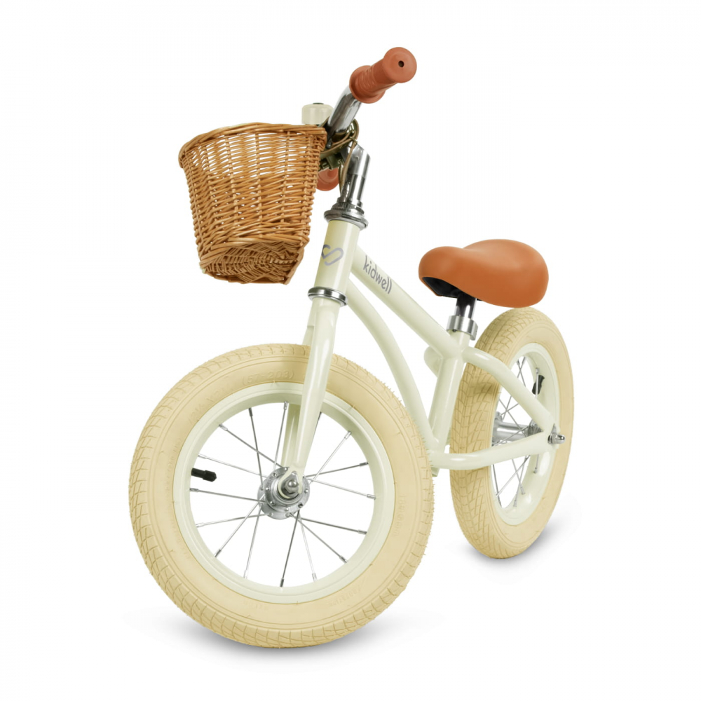 Bicicleta de echilibru fara pedale pentru copii, reglabila, roti de 12", sonerie si cos, 3 ani+, Retro Classy Cream, Kidwell [2]