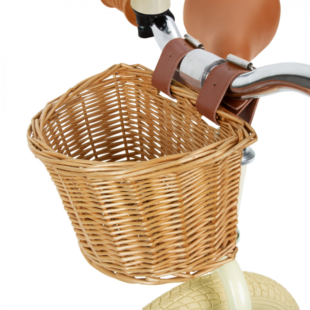 Bicicleta de echilibru fara pedale pentru copii, reglabila, roti de 12", sonerie si cos, 3 ani+, Retro Classy Cream, Kidwell [7]