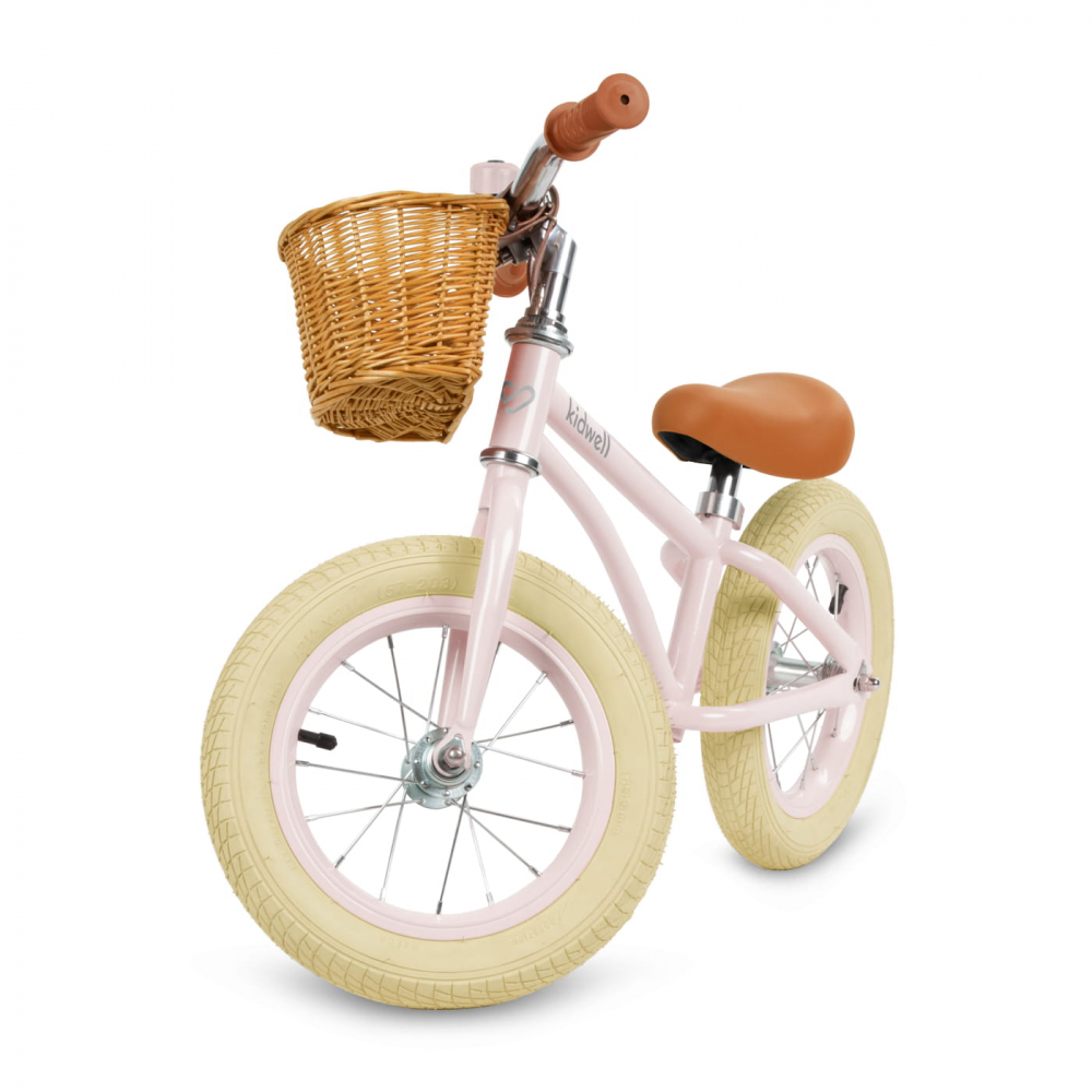 Bicicleta de echilibru fara pedale pentru copii, reglabila, roti de 12", sonerie si cos, 3 ani+, Retro Classy Pink, Kidwell [2]