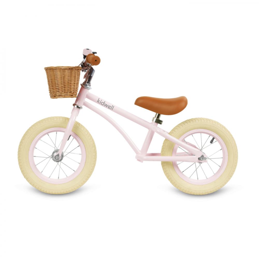 Bicicleta de echilibru fara pedale pentru copii, reglabila, roti de 12", sonerie si cos, 3 ani+, Retro Classy Pink, Kidwell [3]