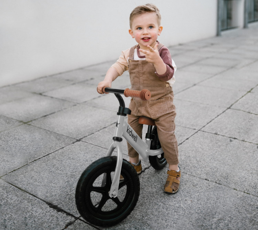 Bicicleta de echilibru fara pedale pentru copii, reglabila si roti late Eva de 12", Rebel Gray, Kidwell [8]