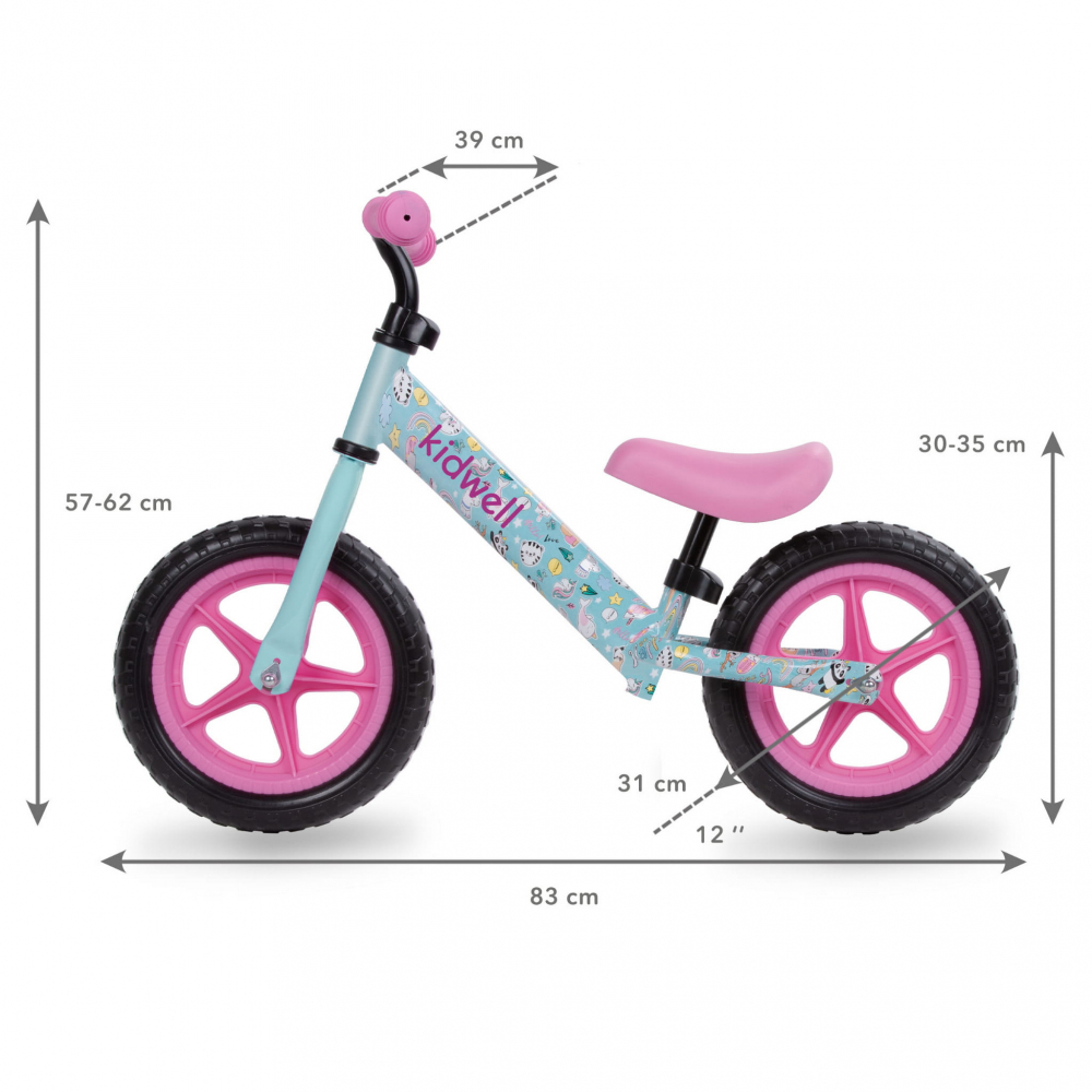 Bicicleta de echilibru fara pedale pentru copii, reglabila si roti late Eva de 12", Rebel Funny Land, Kidwell [5]