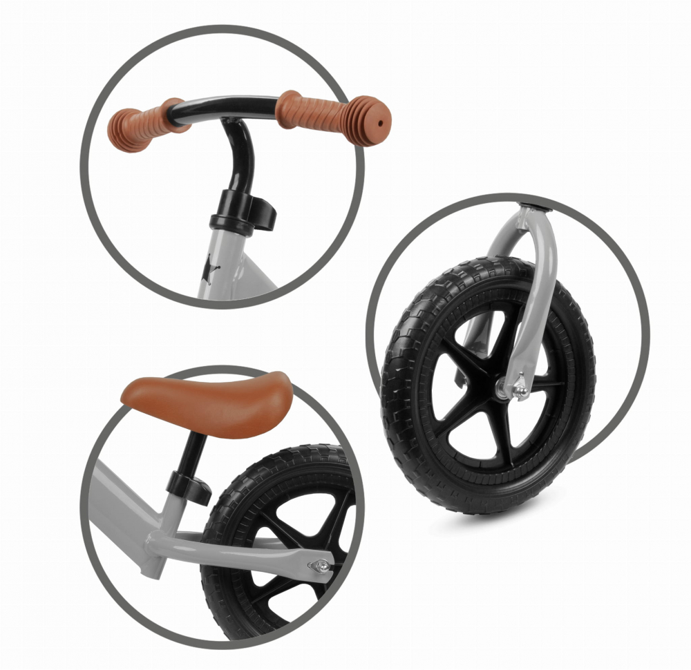 Bicicleta de echilibru fara pedale pentru copii, reglabila si roti late Eva de 12", Rebel Gray, Kidwell [6]