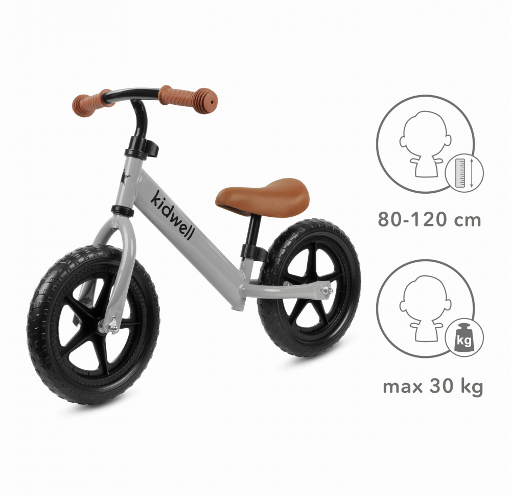 Bicicleta de echilibru fara pedale pentru copii, reglabila si roti late Eva de 12", Rebel Gray, Kidwell [4]