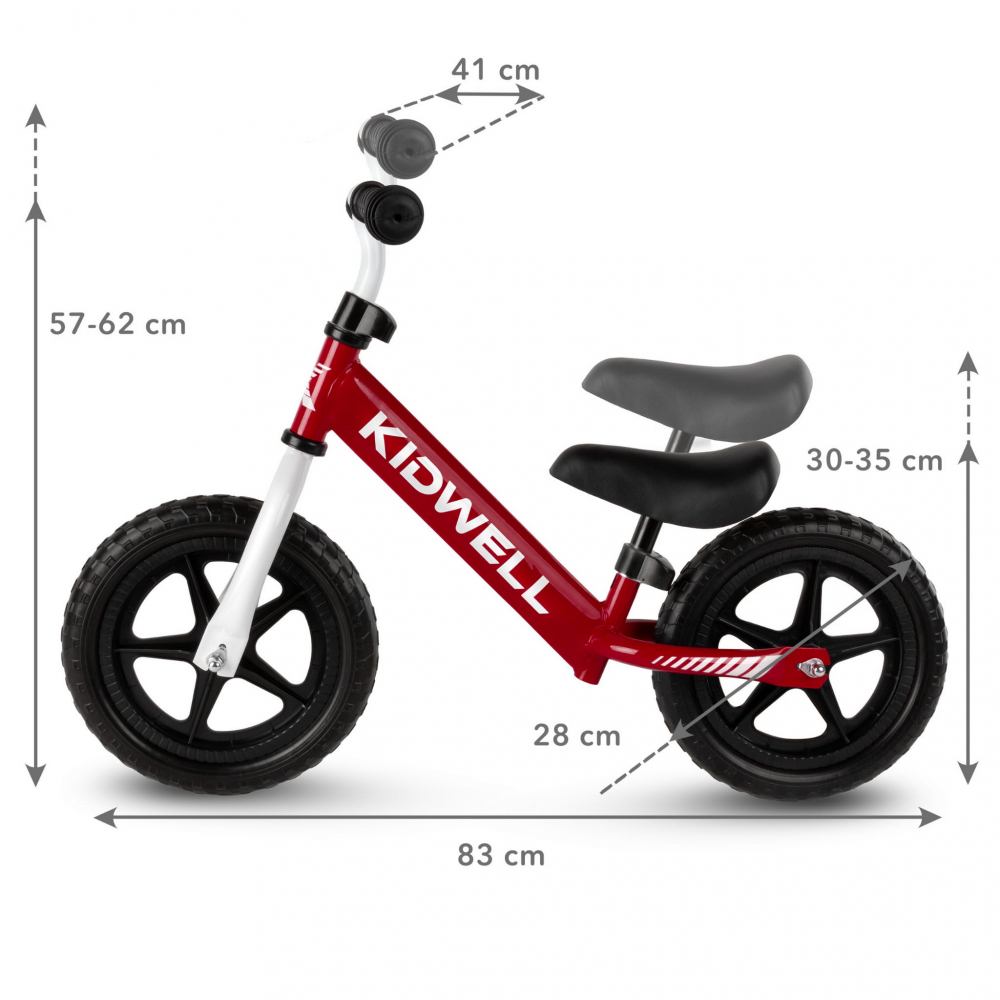 Bicicleta de echilibru fara pedale pentru copii, reglabila si roti late Eva de 12", Rebel Red, Kidwell [7]