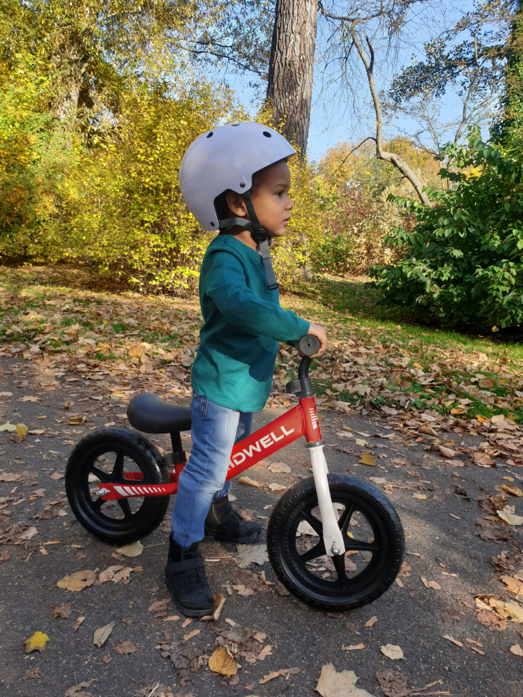 Bicicleta de echilibru fara pedale pentru copii, reglabila si roti late Eva de 12", Rebel Red, Kidwell [9]