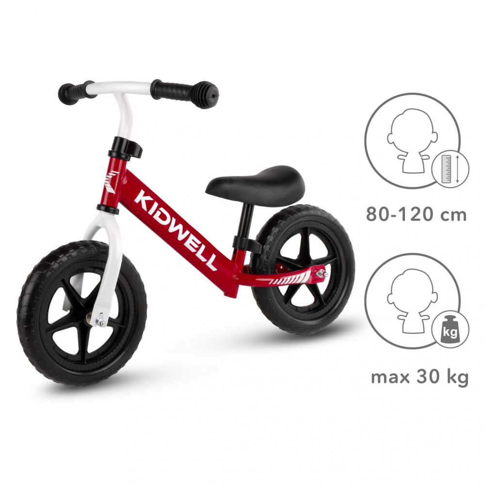 Bicicleta de echilibru fara pedale pentru copii, reglabila si roti late Eva de 12", Rebel Red, Kidwell [6]