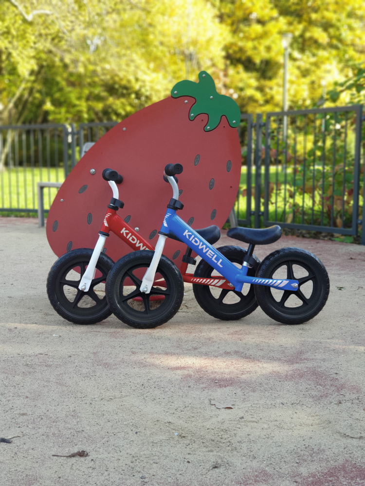 Bicicleta de echilibru fara pedale pentru copii, reglabila si roti late Eva de 12", Rebel Red, Kidwell [10]