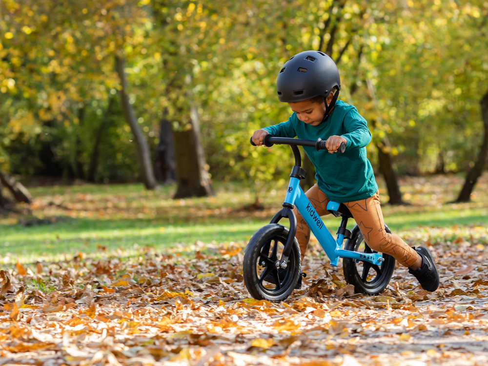 Bicicleta de echilibru fara pedale pentru copii, reglabila si roti late Eva de 12", Rebel Blue, Kidwell [8]