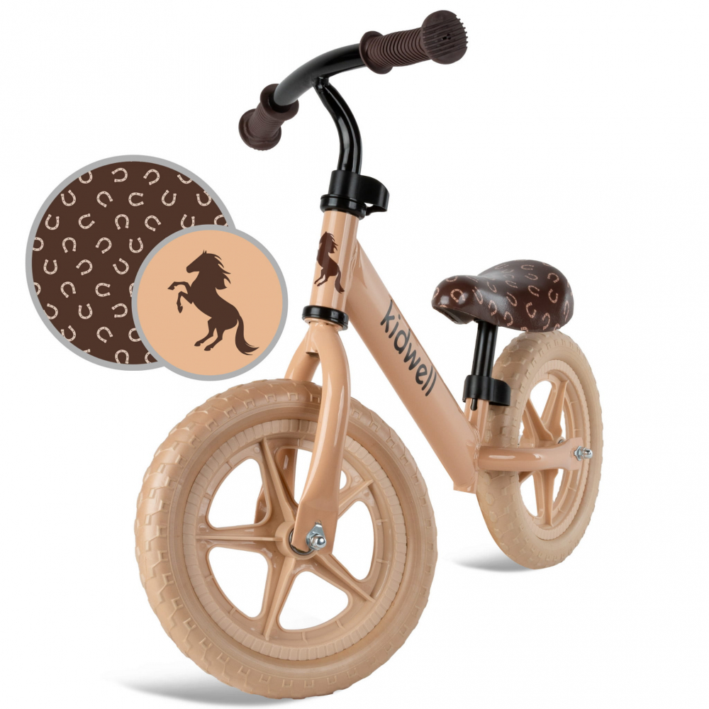 Bicicleta de echilibru fara pedale pentru copii, reglabila si roti late Eva de 12", Rebel Beige, Kidwell [5]