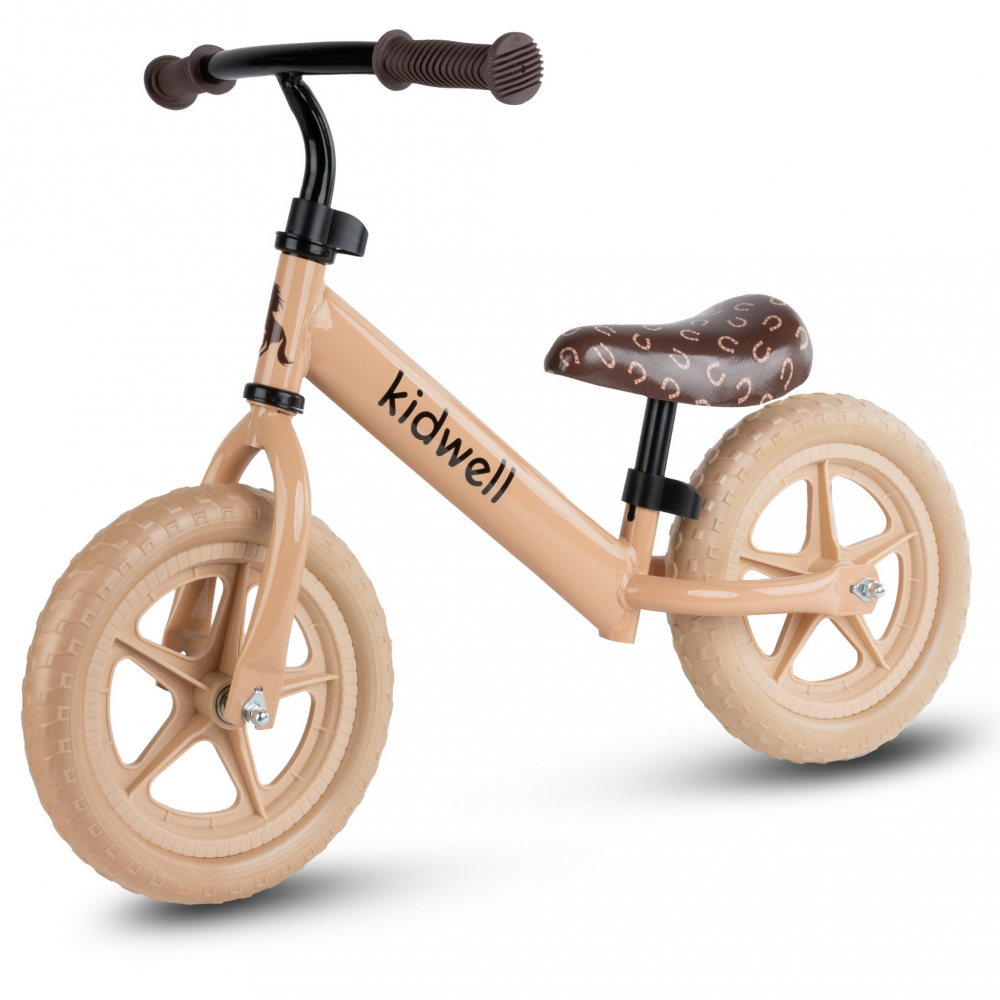 Bicicleta de echilibru fara pedale pentru copii, reglabila si roti late Eva de 12", Rebel Beige, Kidwell [1]
