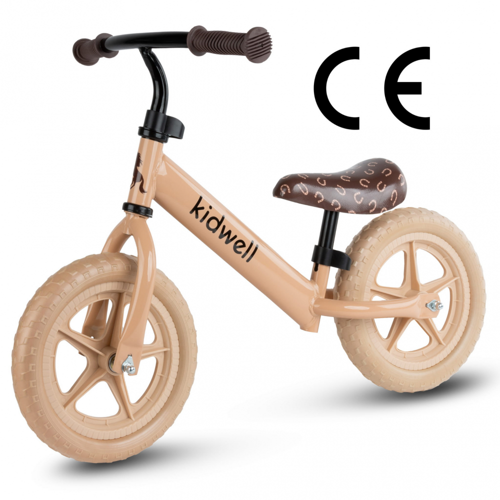 Bicicleta de echilibru fara pedale pentru copii, reglabila si roti late Eva de 12", Rebel Beige, Kidwell [4]