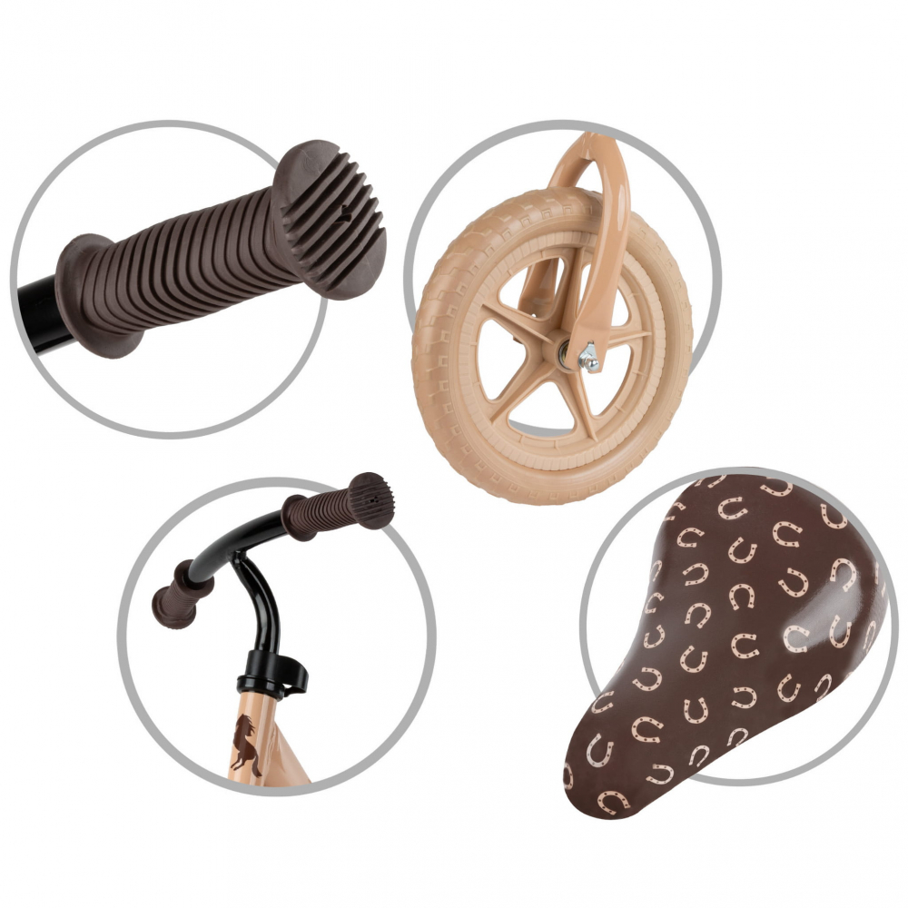 Bicicleta de echilibru fara pedale pentru copii, reglabila si roti late Eva de 12", Rebel Beige, Kidwell [8]