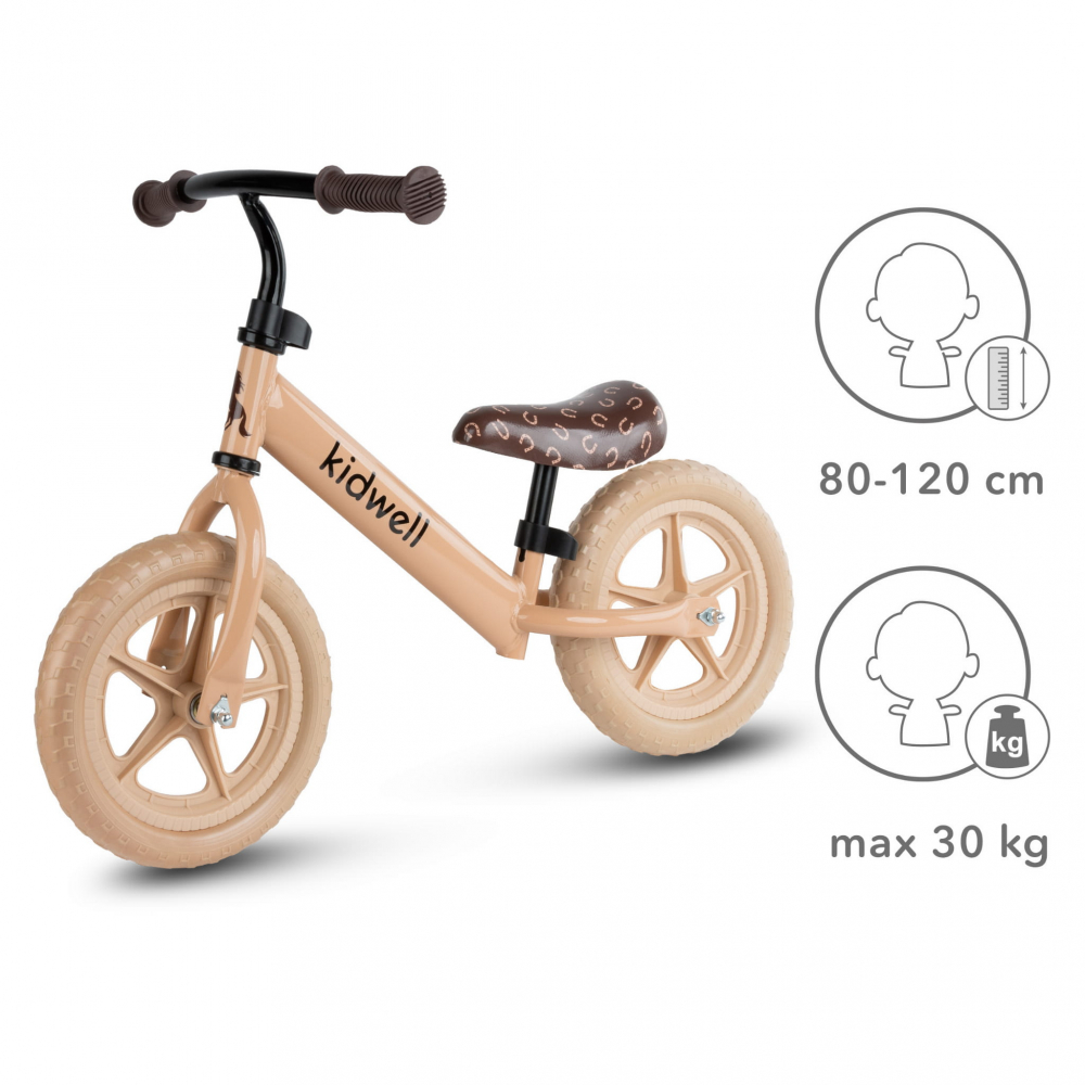 Bicicleta de echilibru fara pedale pentru copii, reglabila si roti late Eva de 12", Rebel Beige, Kidwell [6]