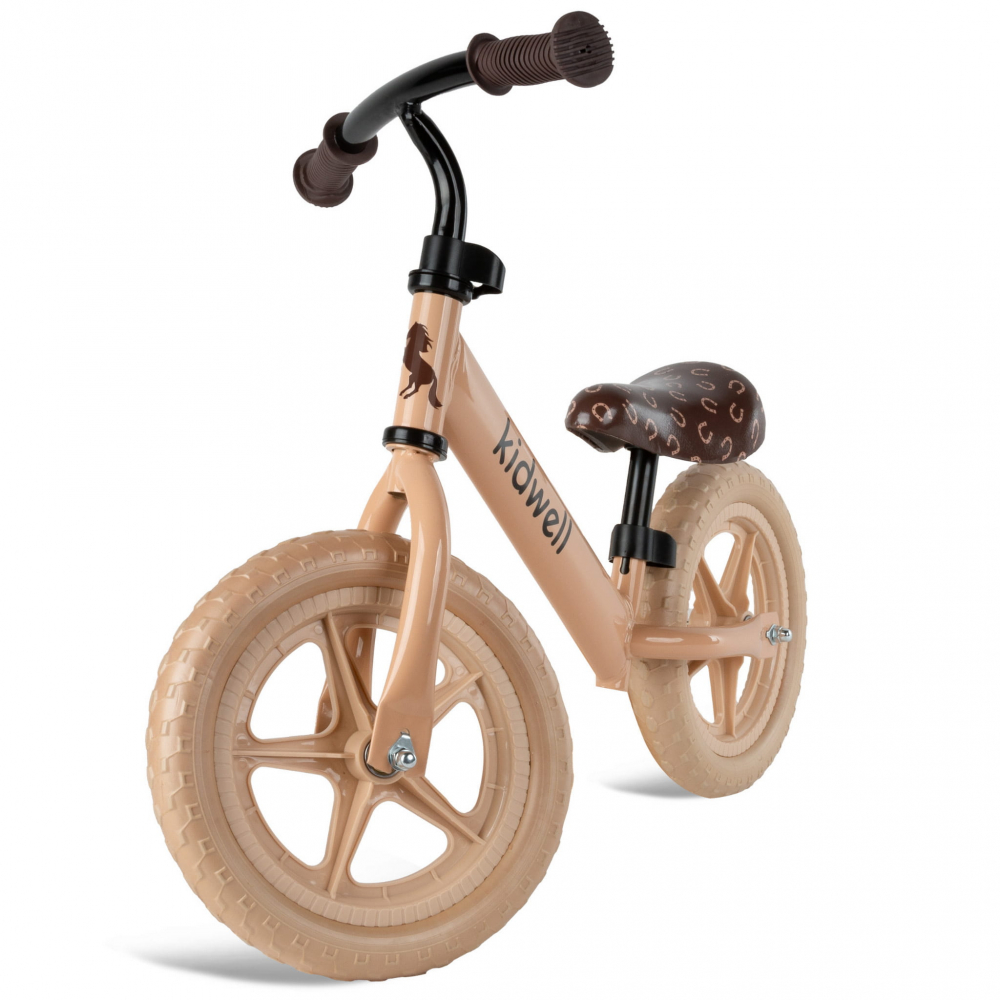 Bicicleta de echilibru fara pedale pentru copii, reglabila si roti late Eva de 12", Rebel Beige, Kidwell [2]