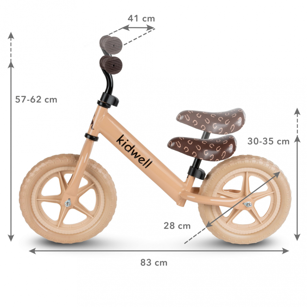 Bicicleta de echilibru fara pedale pentru copii, reglabila si roti late Eva de 12", Rebel Beige, Kidwell [7]
