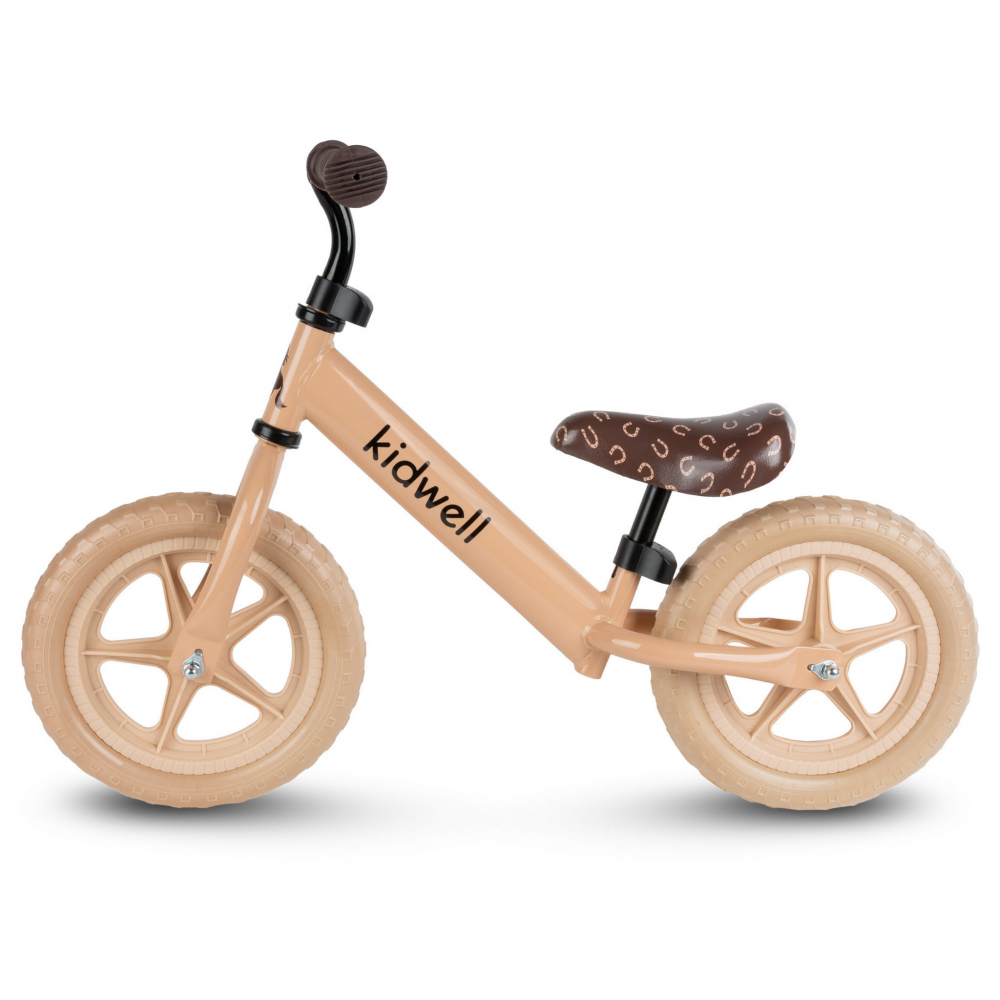 Bicicleta de echilibru fara pedale pentru copii, reglabila si roti late Eva de 12", Rebel Beige, Kidwell [3]
