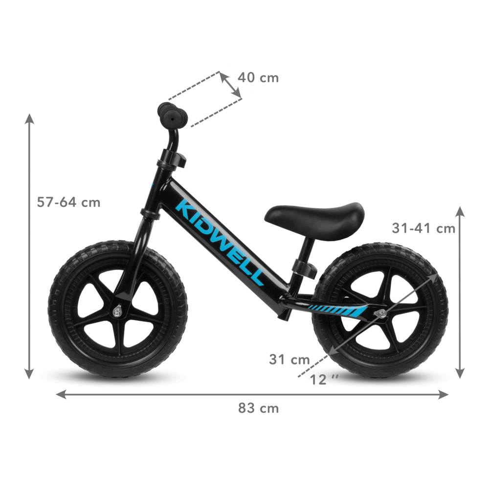 Bicicleta de echilibru fara pedale pentru copii, reglabila si roti late Eva de 12",  Rebel Black, Kidwell [6]