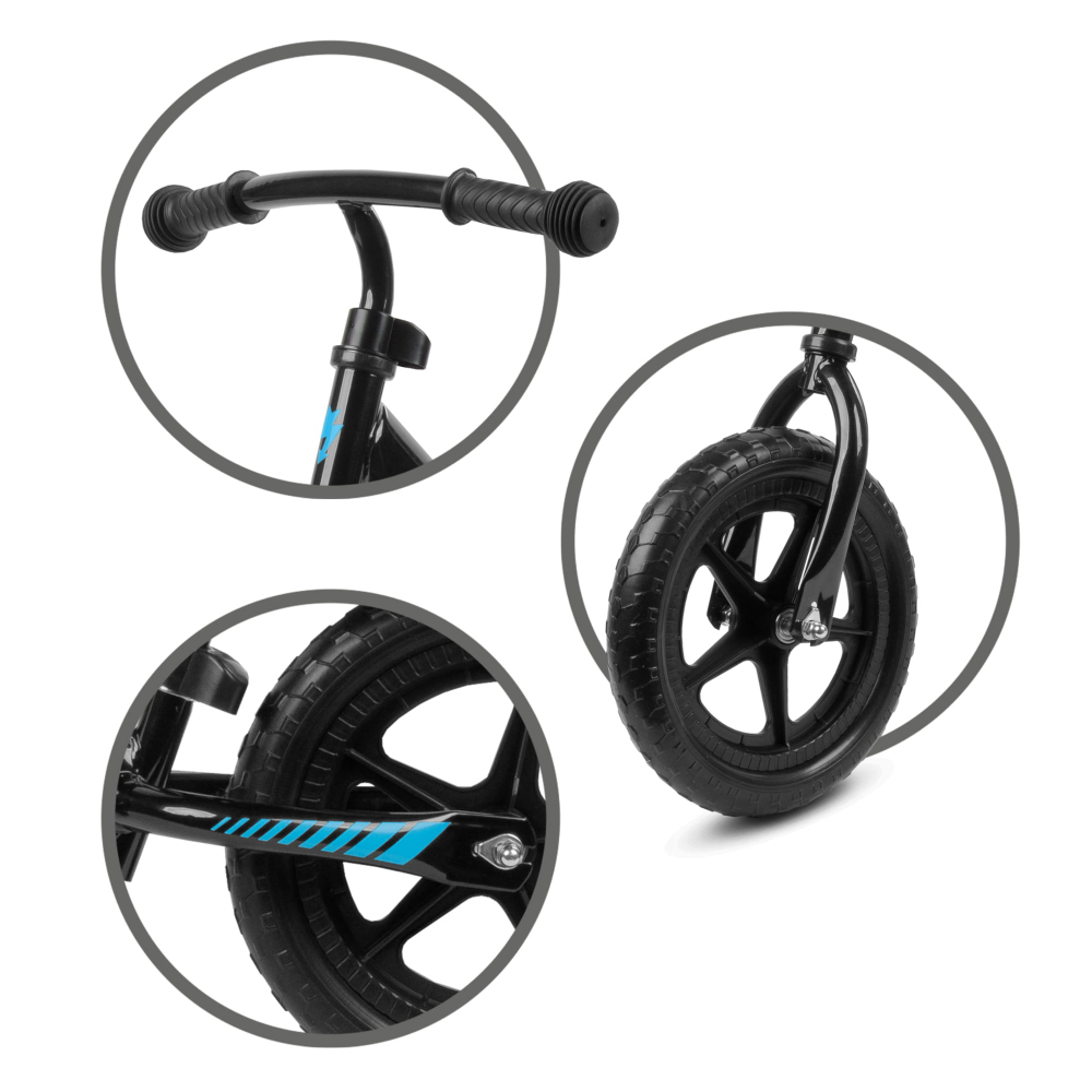 Bicicleta de echilibru fara pedale pentru copii, reglabila si roti late Eva de 12",  Rebel Black, Kidwell [4]