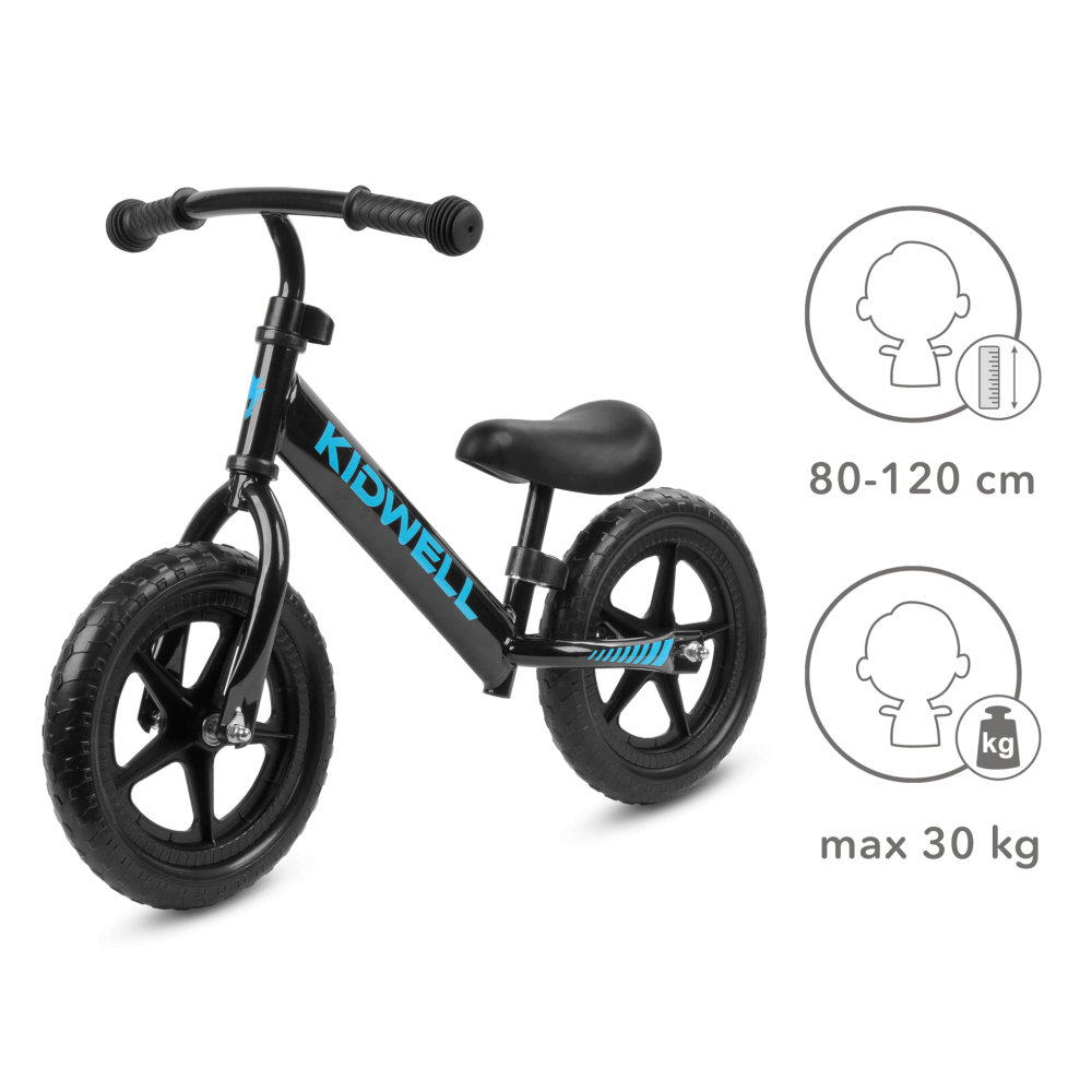 Bicicleta de echilibru fara pedale pentru copii, reglabila si roti late Eva de 12",  Rebel Black, Kidwell [5]