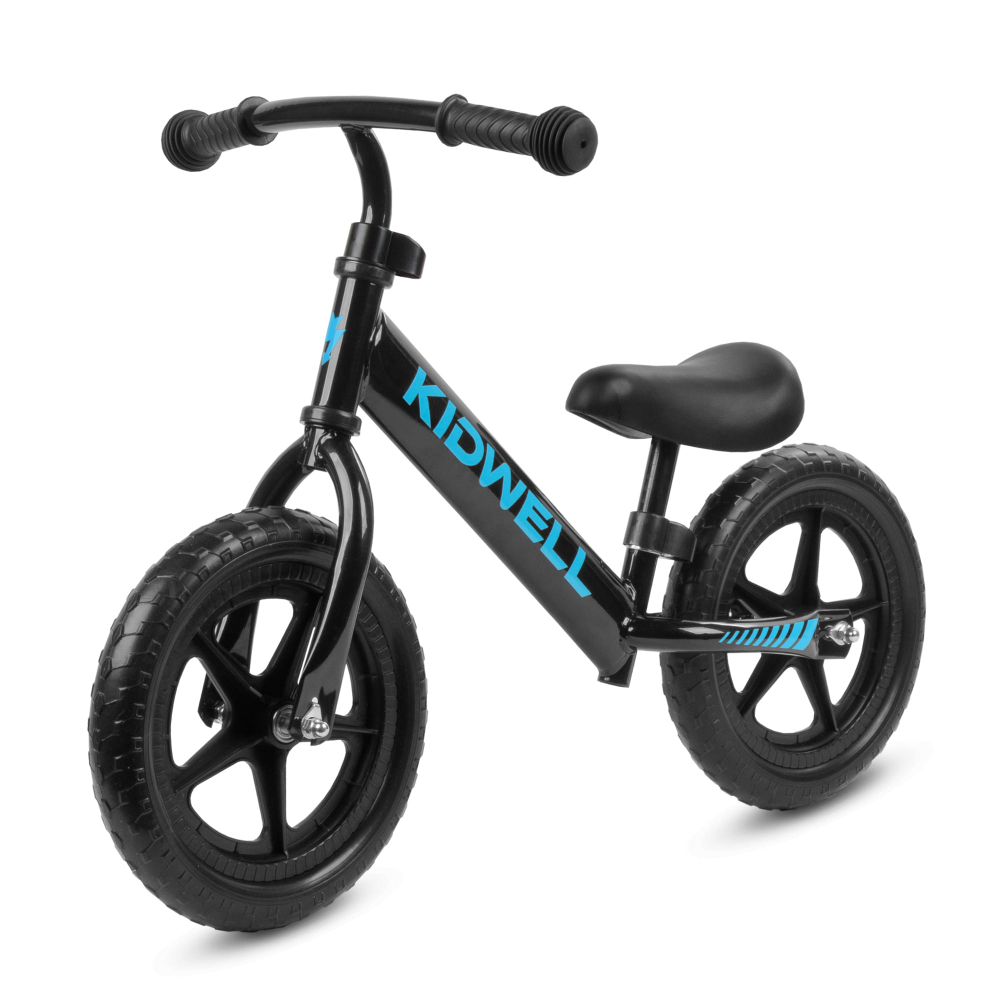 Bicicleta de echilibru fara pedale pentru copii, reglabila si roti late Eva de 12",  Rebel Black, Kidwell [1]