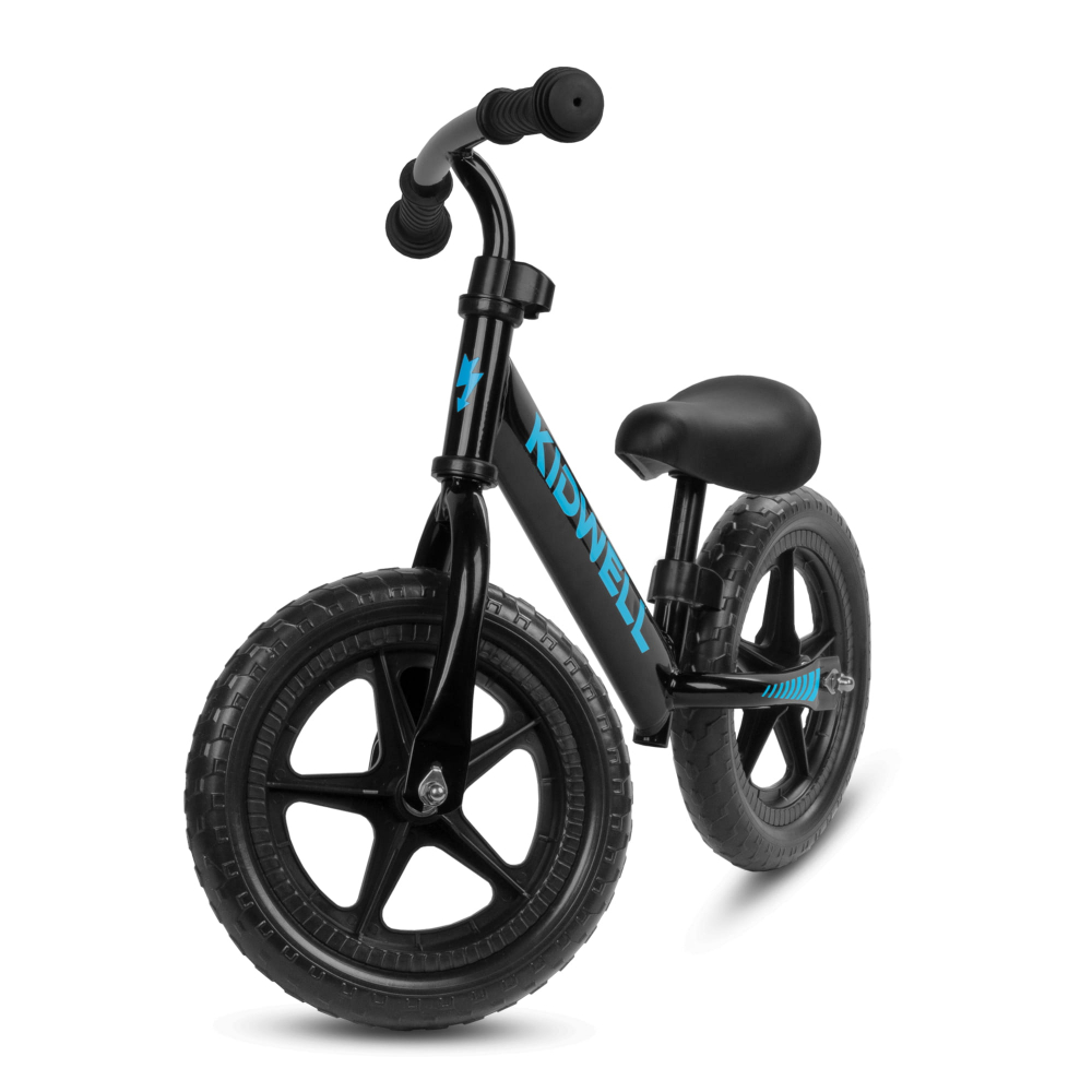 Bicicleta de echilibru fara pedale pentru copii, reglabila si roti late Eva de 12",  Rebel Black, Kidwell [2]
