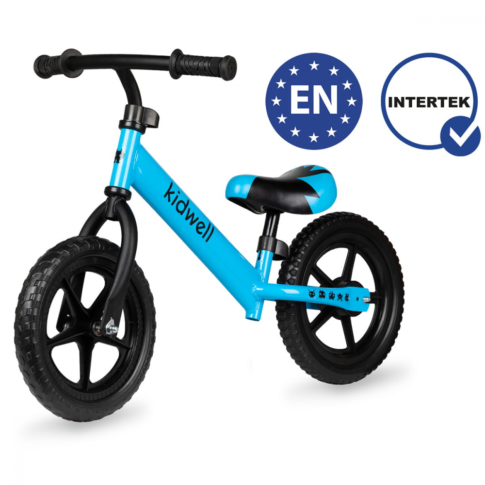 Bicicleta de echilibru fara pedale pentru copii, reglabila si roti late Eva de 12", Rebel Blue, Kidwell [4]
