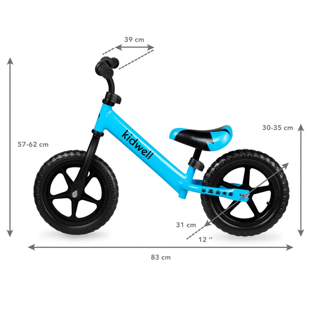 Bicicleta de echilibru fara pedale pentru copii, reglabila si roti late Eva de 12", Rebel Blue, Kidwell [6]