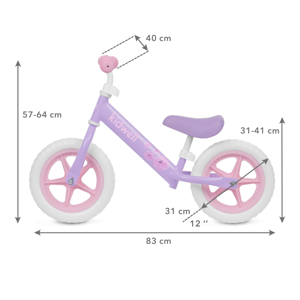 Bicicleta de echilibru fara pedale pentru copii, reglabila si roti late Eva de 12", Rebel Violet, Kidwell [6]