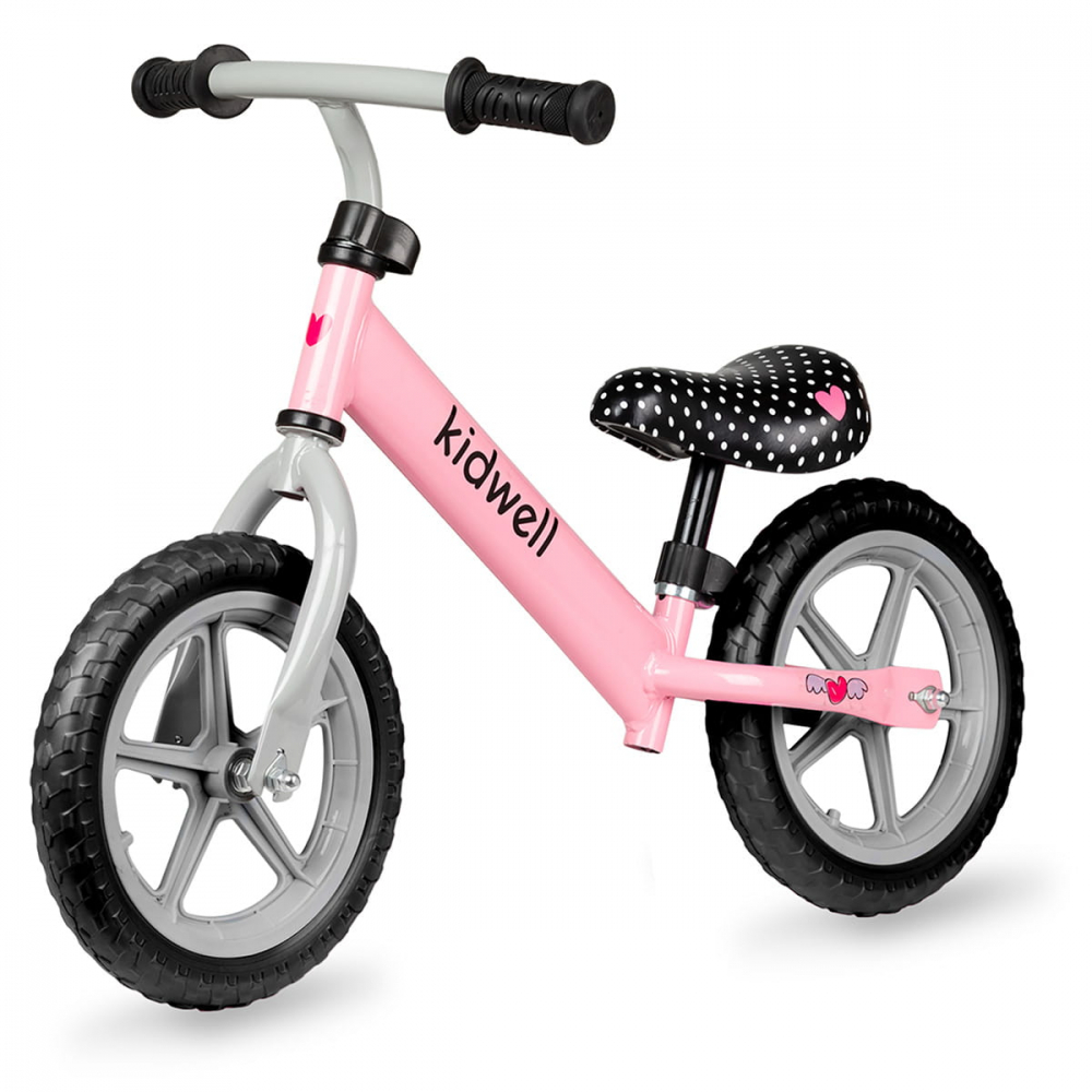 Bicicleta de echilibru fara pedale pentru copii, reglabila si roti late Eva de 12", Rebel Pink, Kidwell [1]