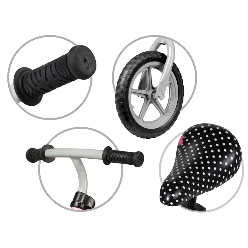 Bicicleta de echilibru fara pedale pentru copii, reglabila si roti late Eva de 12", Rebel Pink, Kidwell [6]