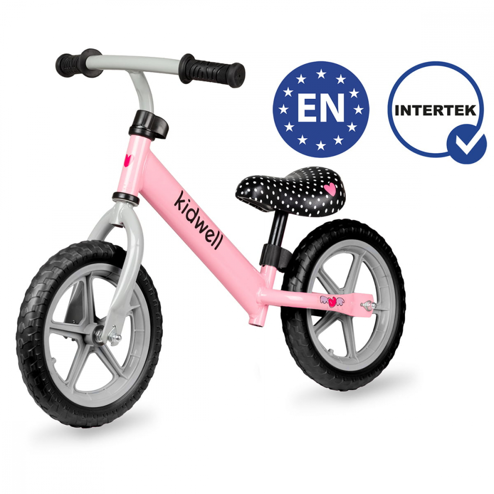 Bicicleta de echilibru fara pedale pentru copii, reglabila si roti late Eva de 12", Rebel Pink, Kidwell [4]