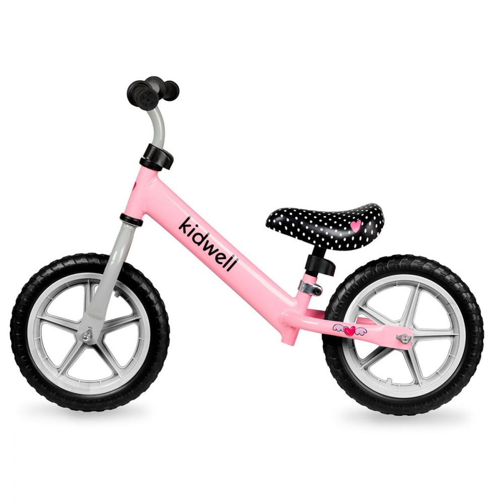 Bicicleta de echilibru fara pedale pentru copii, reglabila si roti late Eva de 12", Rebel Pink, Kidwell [2]