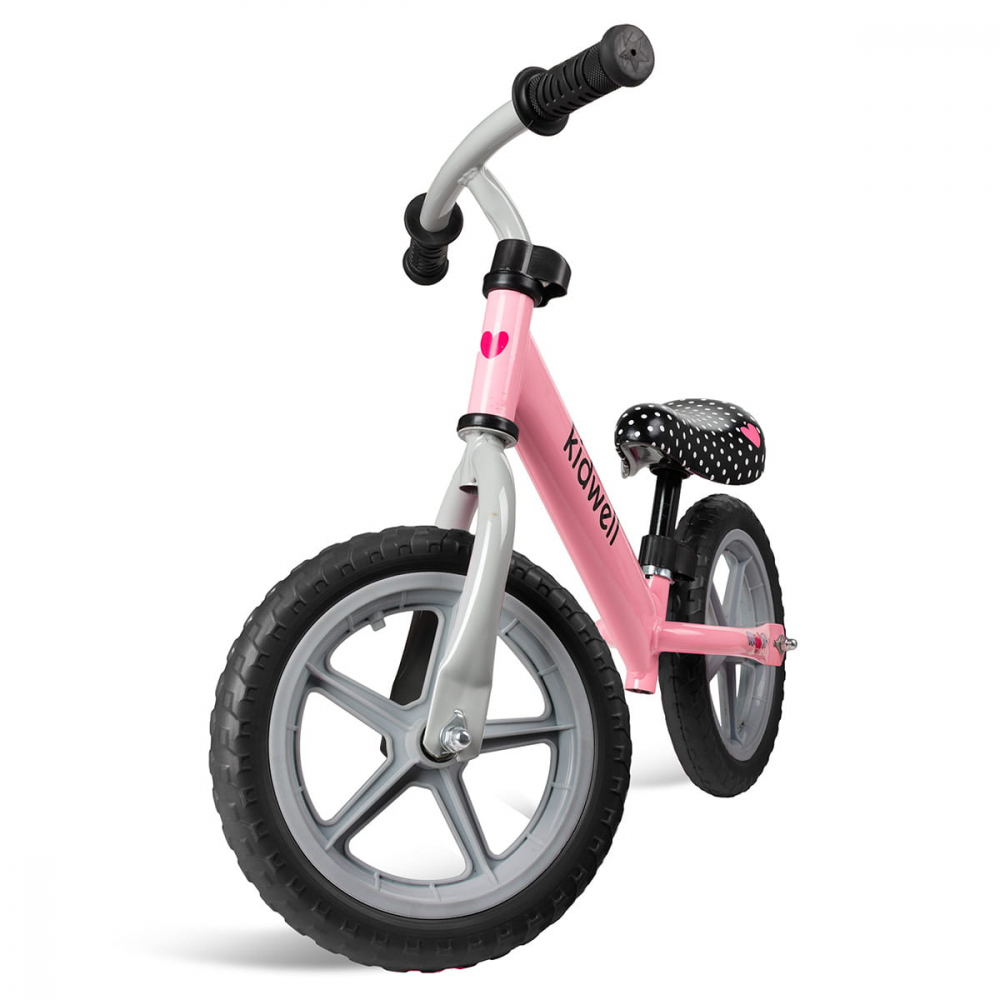 Bicicleta de echilibru fara pedale pentru copii, reglabila si roti late Eva de 12", Rebel Pink, Kidwell [3]