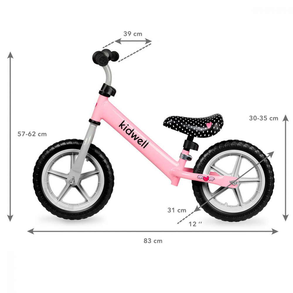 Bicicleta de echilibru fara pedale pentru copii, reglabila si roti late Eva de 12", Rebel Pink, Kidwell [5]