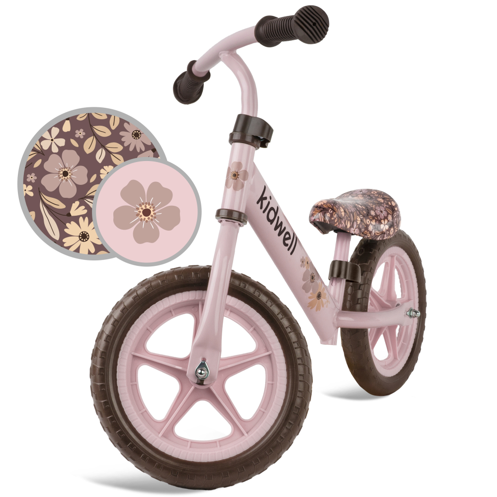 Bicicleta de echilibru fara pedale pentru copii, Kidwell REBEL Flower, 2.64 kg, roți EVA 28 cm, reglabilă, 80–120 cm, max. 30 kg [5]