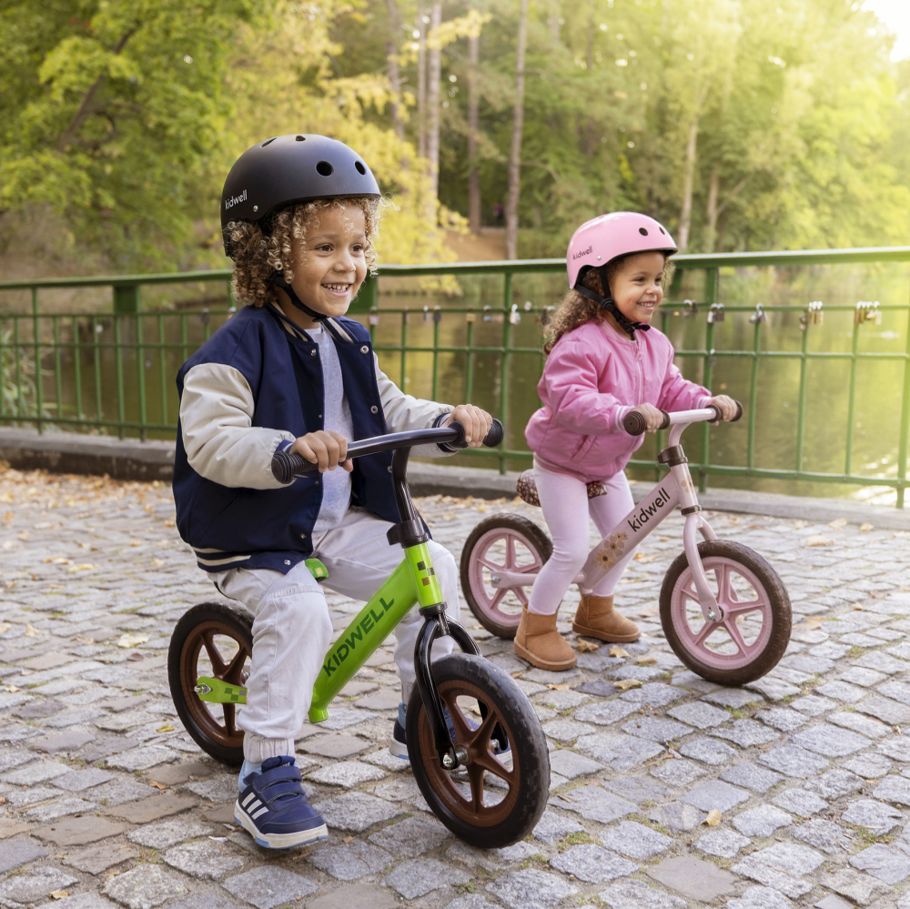 Bicicleta de echilibru fara pedale pentru copii, Kidwell REBEL Flower, 2.64 kg, roți EVA 28 cm, reglabilă, 80–120 cm, max. 30 kg [10]