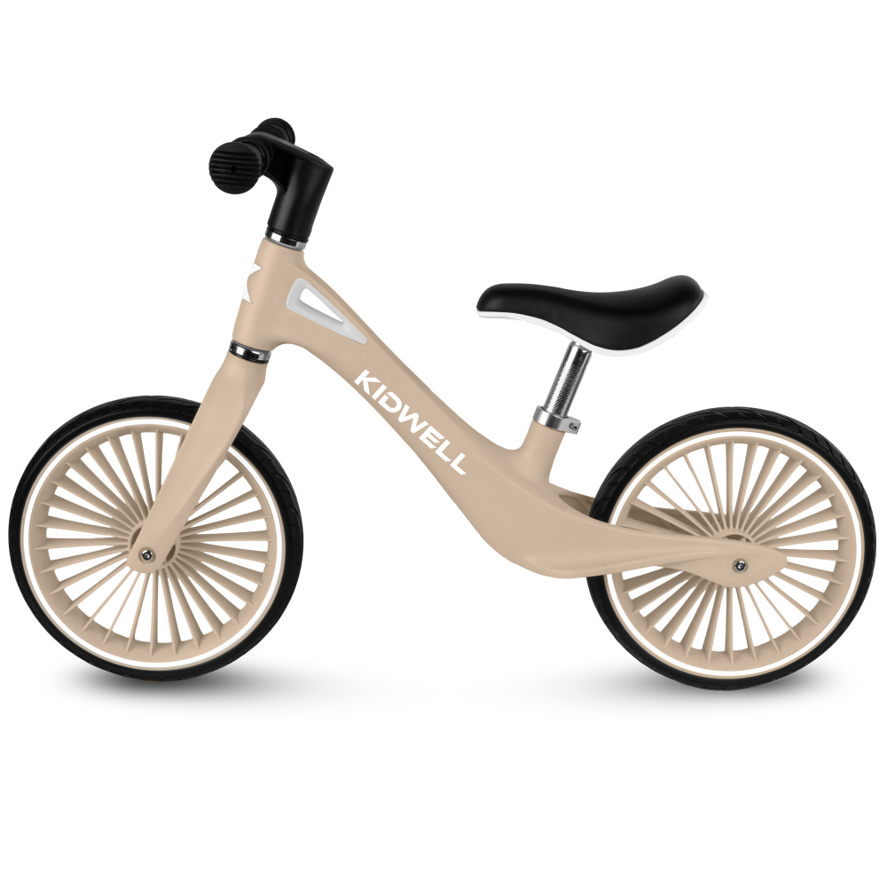 Bicicleta de echilibru fara pedale pentru copii, Kidwell NIX Beige, 3.05 kg, roți PU 29 cm, reglabilă, 80–120 cm, max. 30 kg [3]