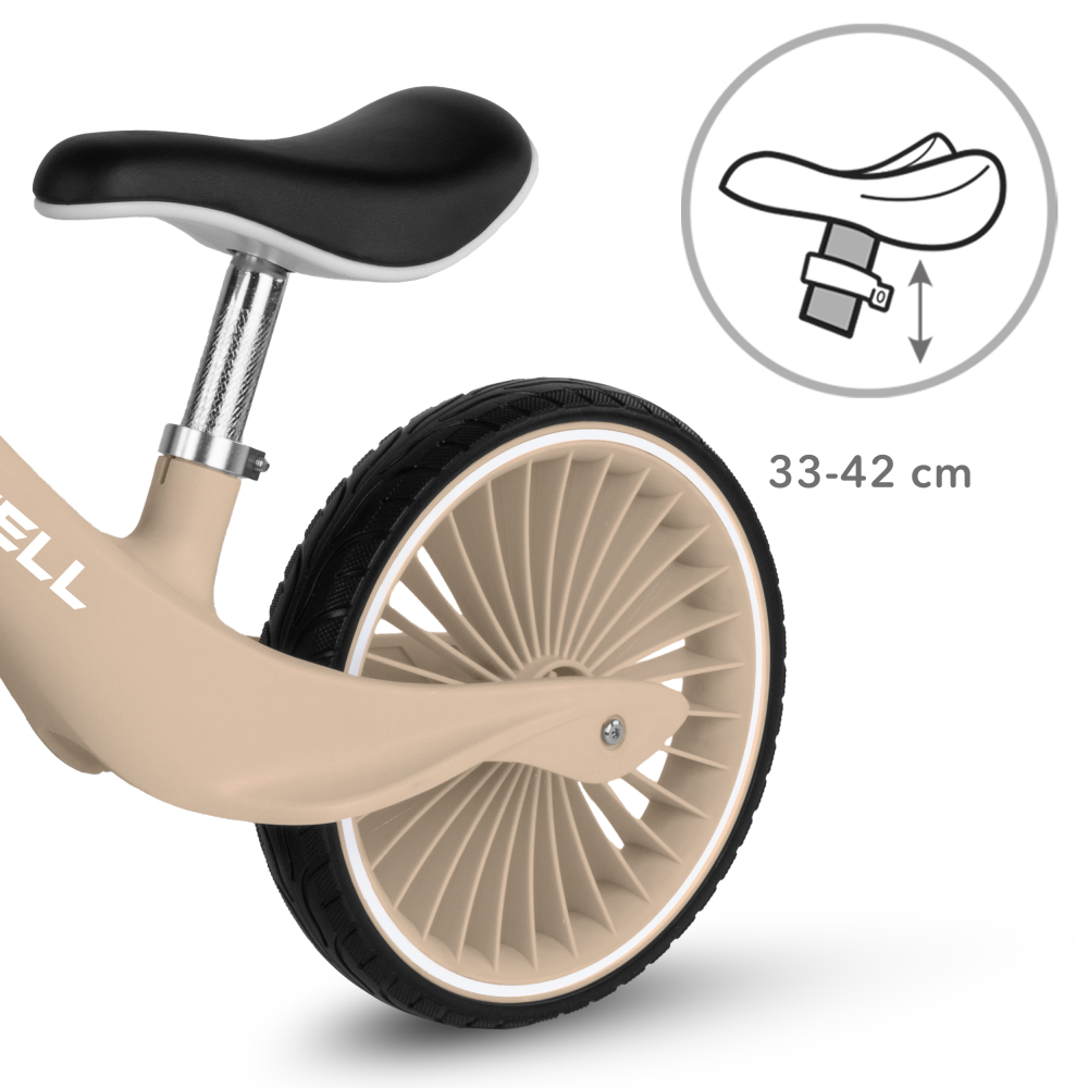 Bicicleta de echilibru fara pedale pentru copii, Kidwell NIX Beige, 3.05 kg, roți PU 29 cm, reglabilă, 80–120 cm, max. 30 kg [6]