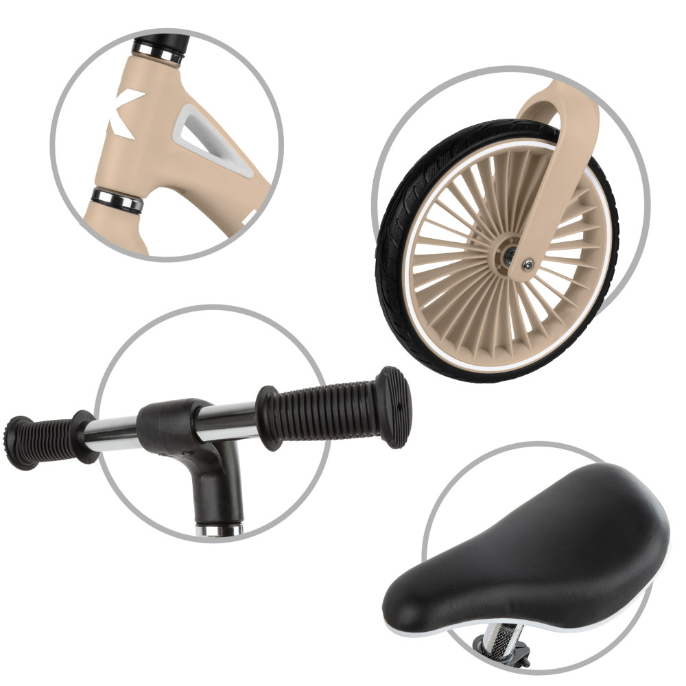 Bicicleta de echilibru fara pedale pentru copii, Kidwell NIX Beige, 3.05 kg, roți PU 29 cm, reglabilă, 80–120 cm, max. 30 kg [5]