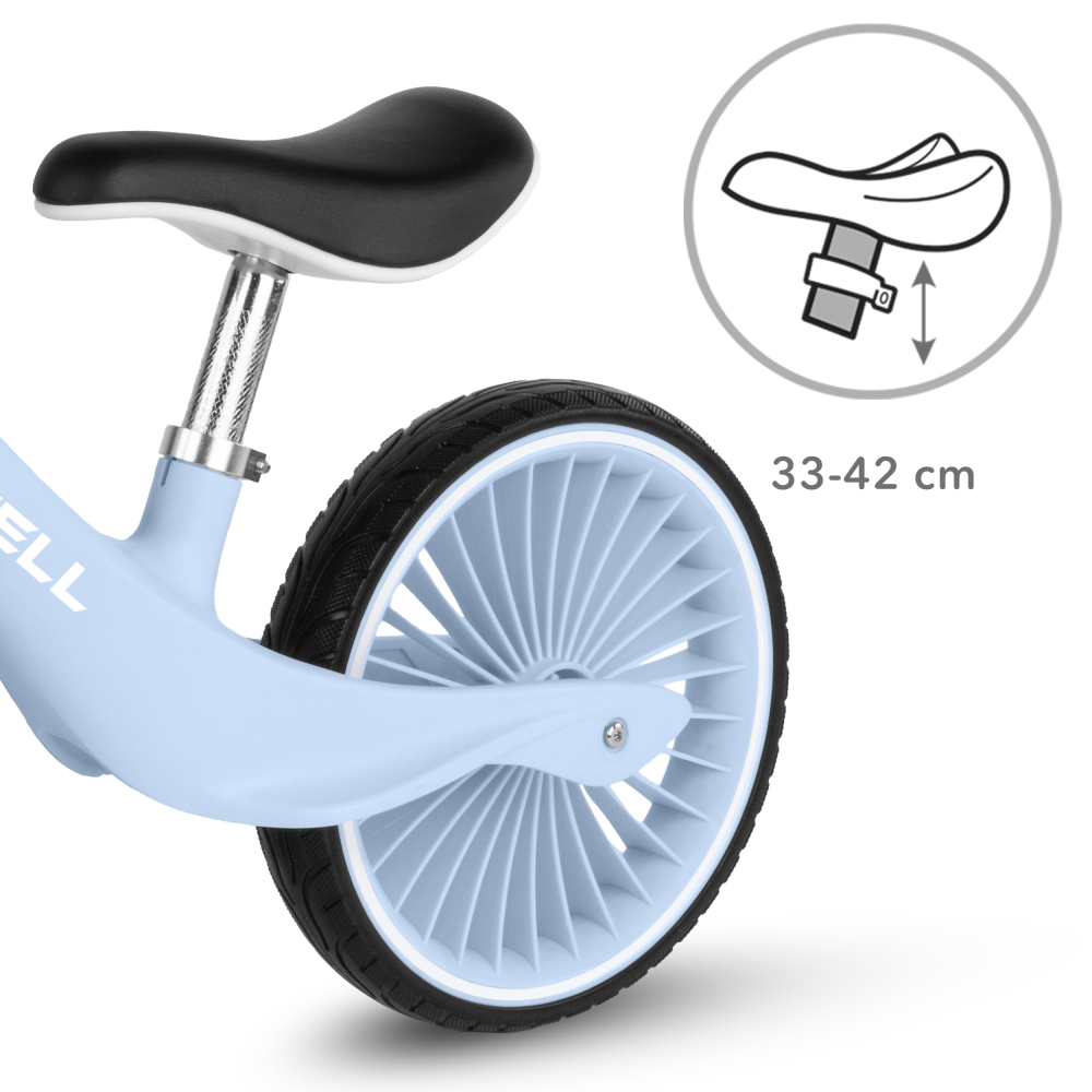 Bicicleta de echilibru fara pedale pentru copii, Kidwell NIX Blue Aura, 3.05 kg, roți PU 29 cm, reglabilă, 80–120 cm, max. 30 kg [7]