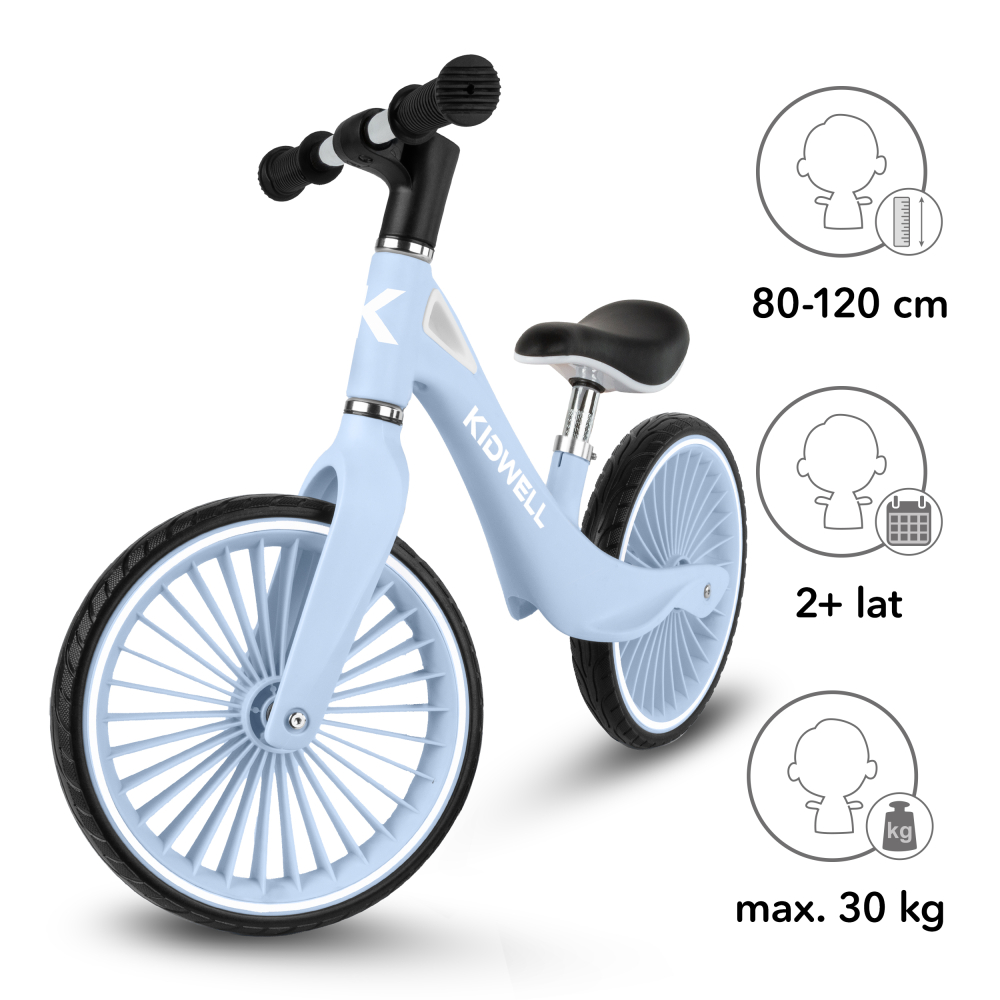 Bicicleta de echilibru fara pedale pentru copii, Kidwell NIX Blue Aura, 3.05 kg, roți PU 29 cm, reglabilă, 80–120 cm, max. 30 kg [6]