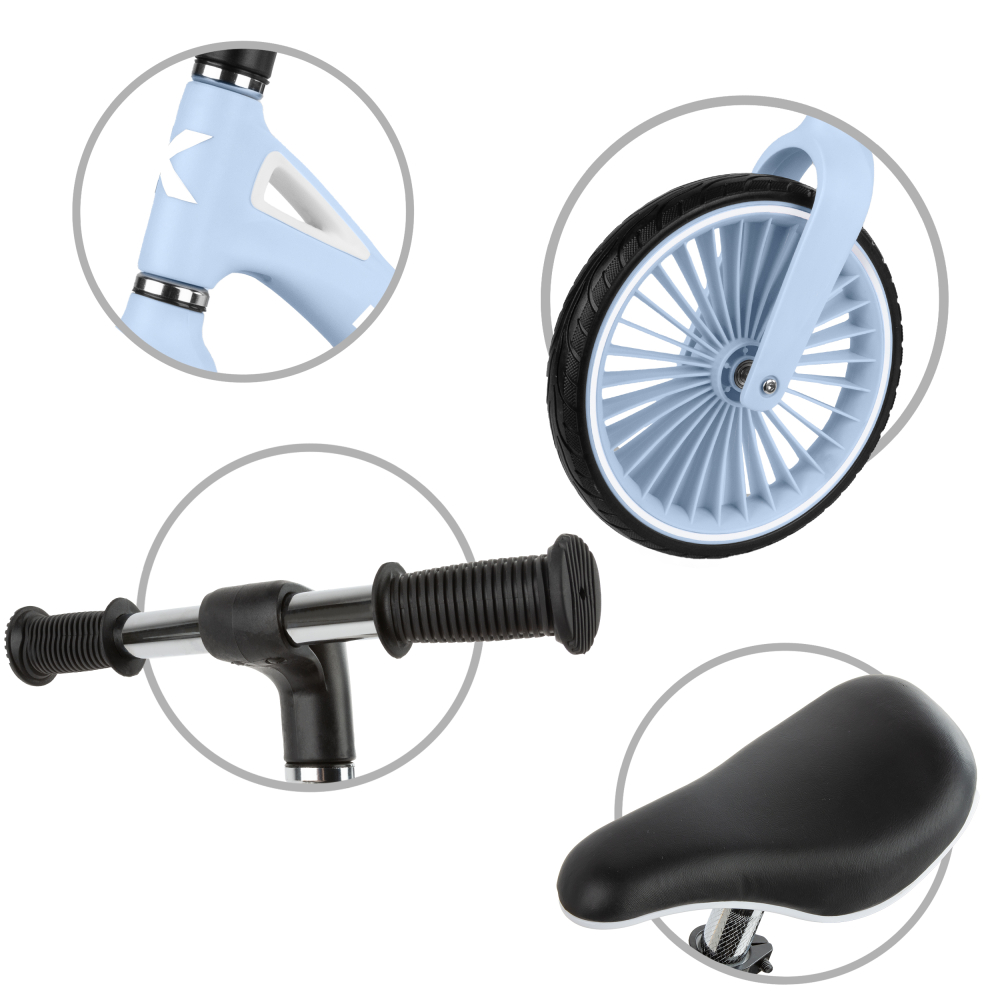 Bicicleta de echilibru fara pedale pentru copii, Kidwell NIX Blue Aura, 3.05 kg, roți PU 29 cm, reglabilă, 80–120 cm, max. 30 kg [5]