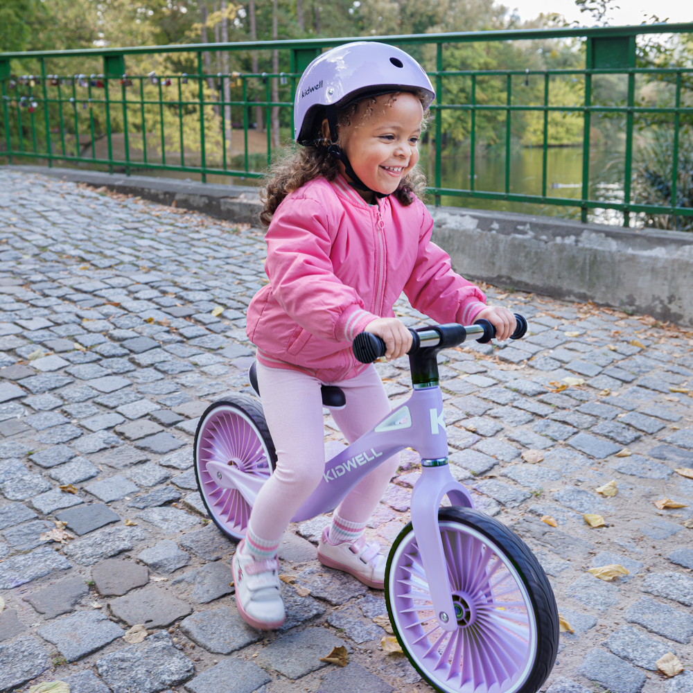 Bicicleta de echilibru fara pedale pentru copii, Kidwell NIX Lavender, 3.05 kg, roți PU 29 cm, reglabilă, 80–120 cm, max. 30 kg [9]